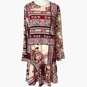 Eci cream pink floral boho stretchy ruffle dress